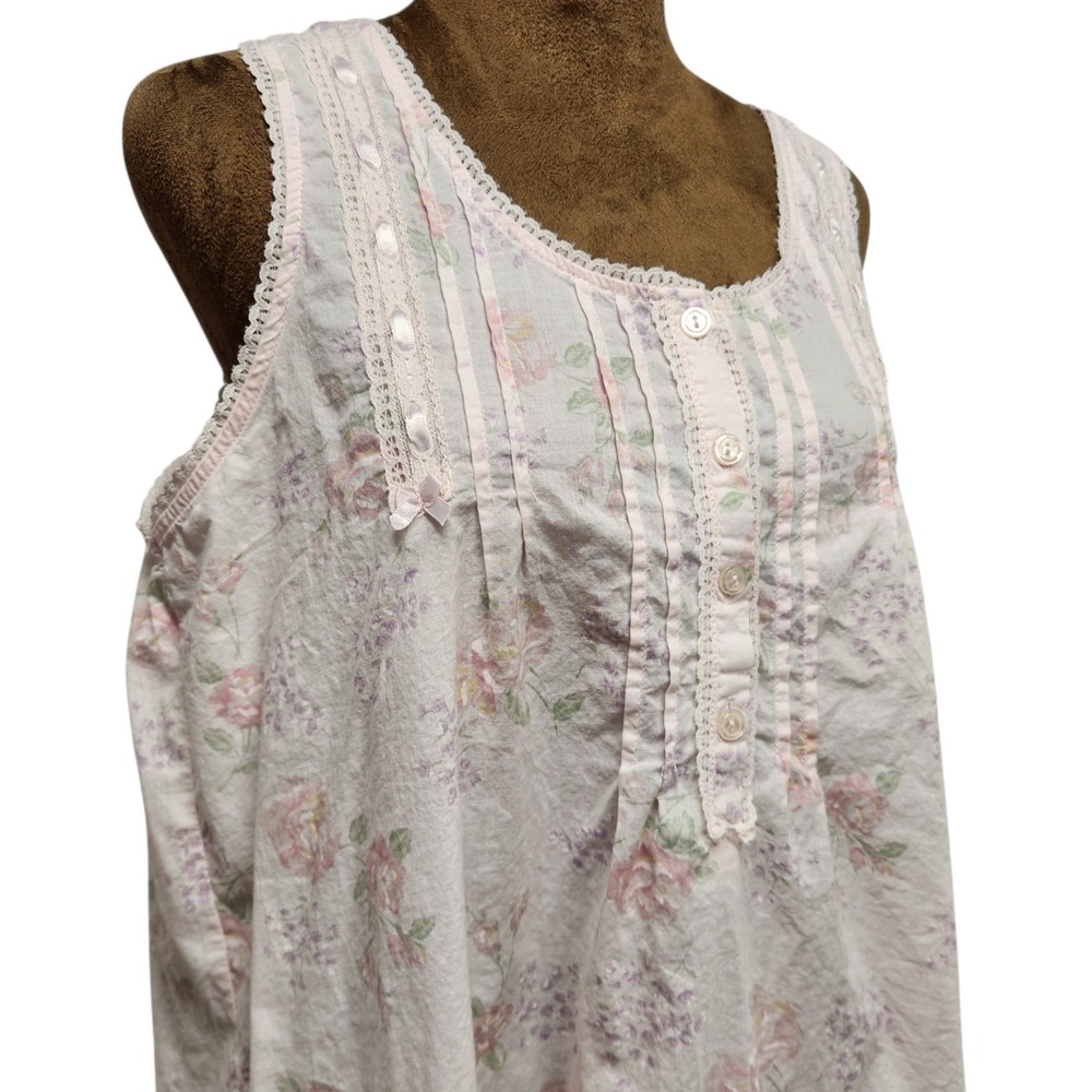 VINTAGE Miss Elaine Pink Nightgown Slip Dress Ribbon Bows Cottagecore Size L - Picture 2 of 8